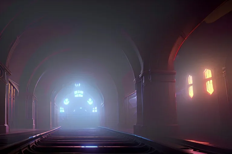 underground subway,volumetric lighting,abadoned,rundown, realistic, unity engine, bloom,cinematic lighting,red tone, octane render.