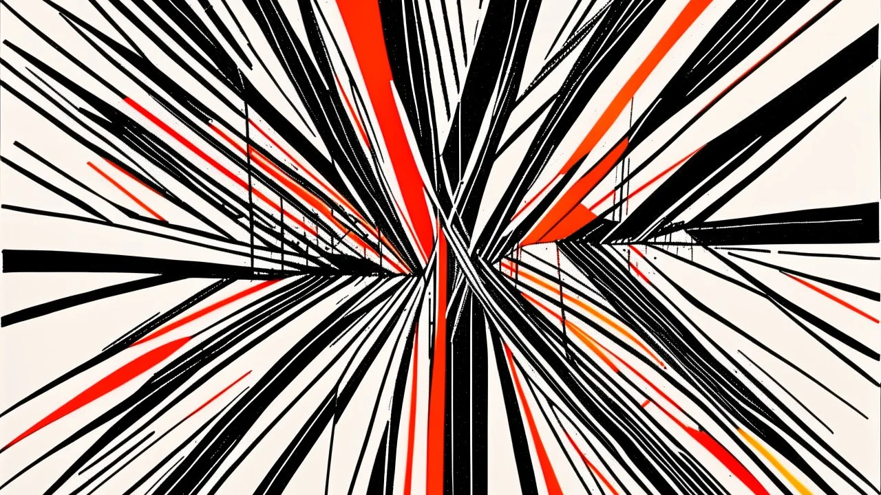 Cross Hatching; Ilya Bolotowsky; Abstract Art; Black and white with splashes of orange