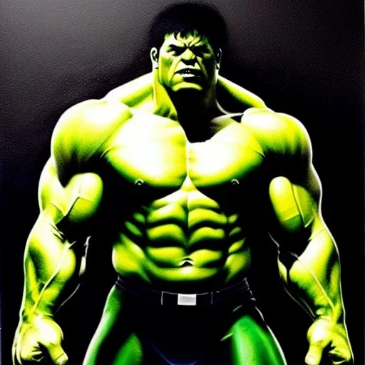 Fullbody Portrait ink and pencil of 'Hulk',hyperrealism,intense stare,black background,painting by Arthur Adams,Earl Norem,Caravaggio,simon Bisley,frazetta,Howard,西嘛哒, evan lee, Vallejo,kelly , cinematic composition, extreme detail,fit full body inside picture,8k