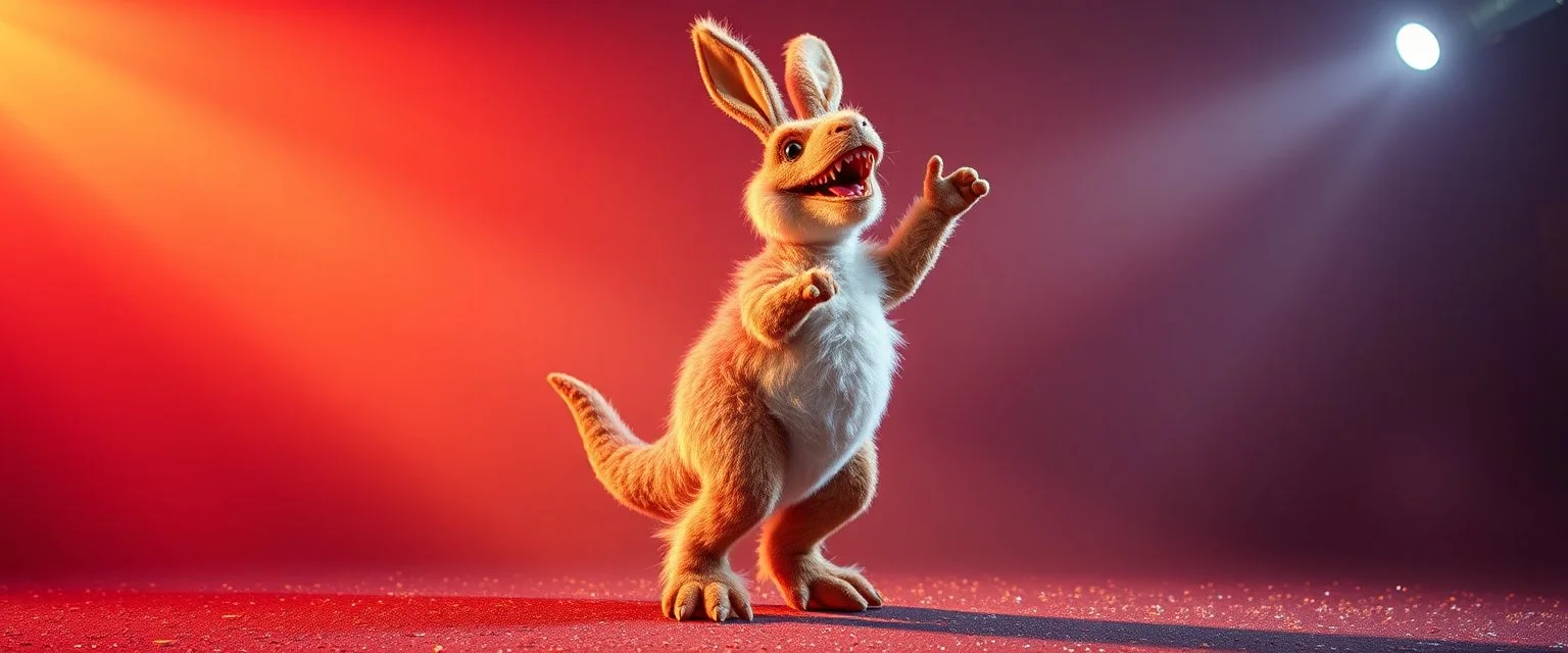 disco dinosaur fluffy bunny basterd dancing like travolta with one arm in the air