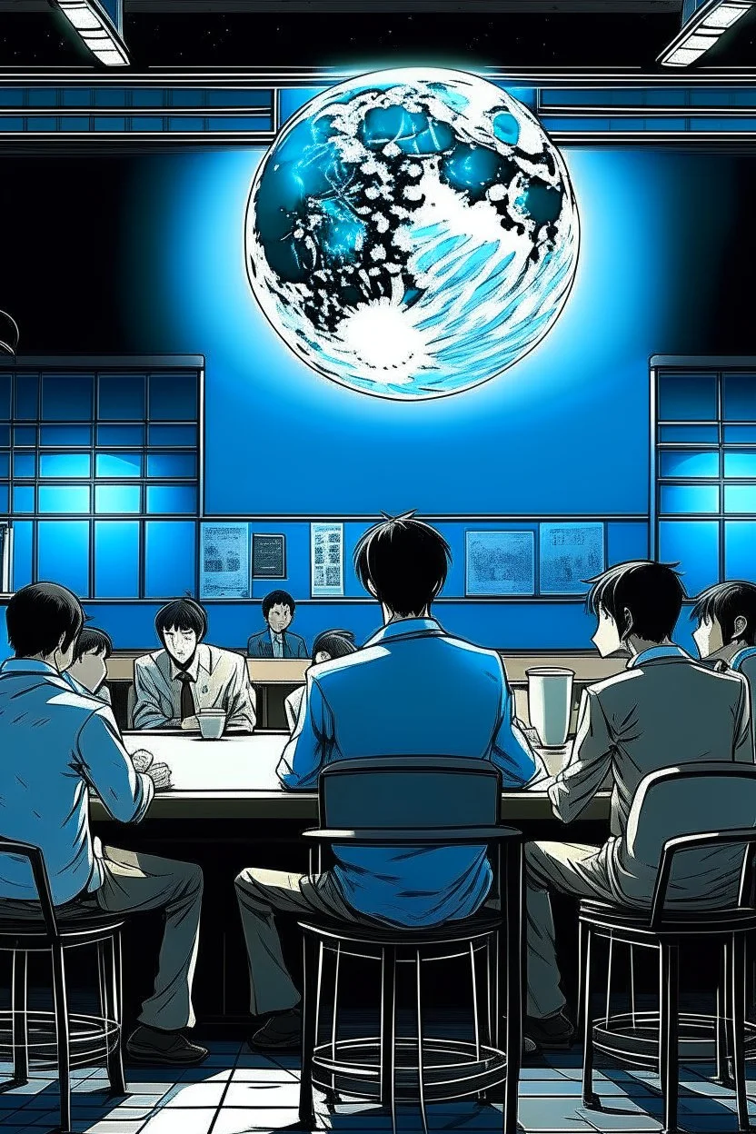 THE MOON HIDDEN SHADOWY FIGURES in the coffee shop meeting big brother STYLE OF HIROKU OGAI