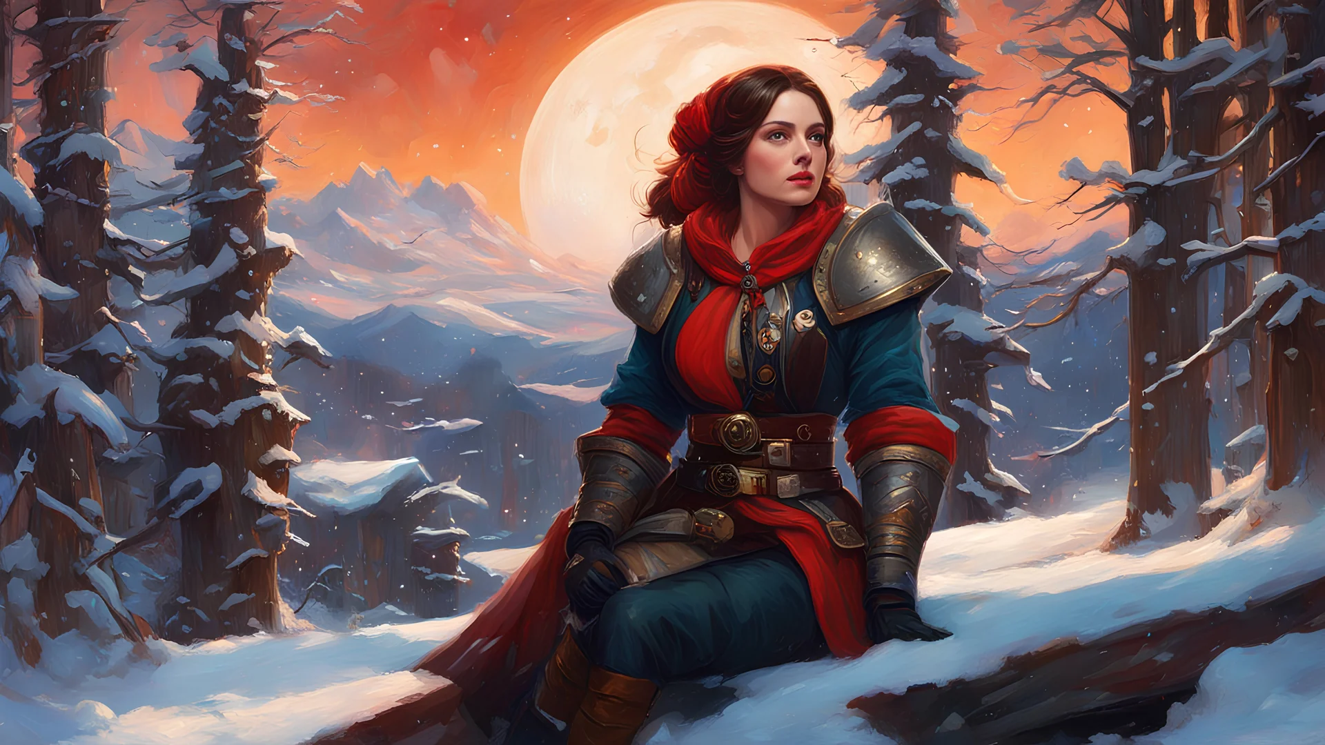 winter, (1woman, russian), analog style, (space pirate), (sitting:1.1), (medium full shot), roguish, pretty, dashing, amber, ruby, exciting, space opera, retrofuturist, optimistic, dnd character portrait, intricate, oil on canvas, masterpiece, expert, insanely detailed, 4k resolution, john william waterhouse, singer sergeant, composition, agnes cecile, bowater, delicate features