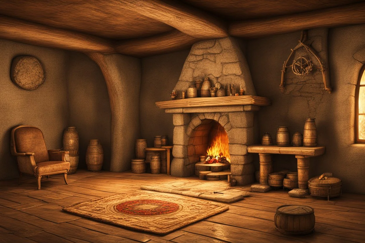 fantasy medieval room with fireplace