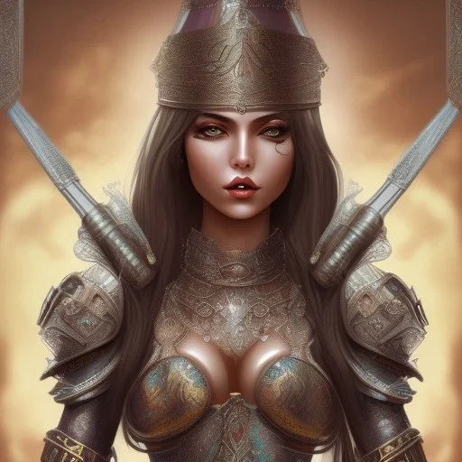 arab girl warrior sexy black hair deep cleavage ornate metal armour silks