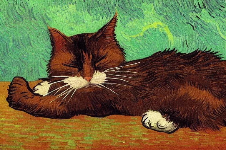 sleeping cat in van gogh style