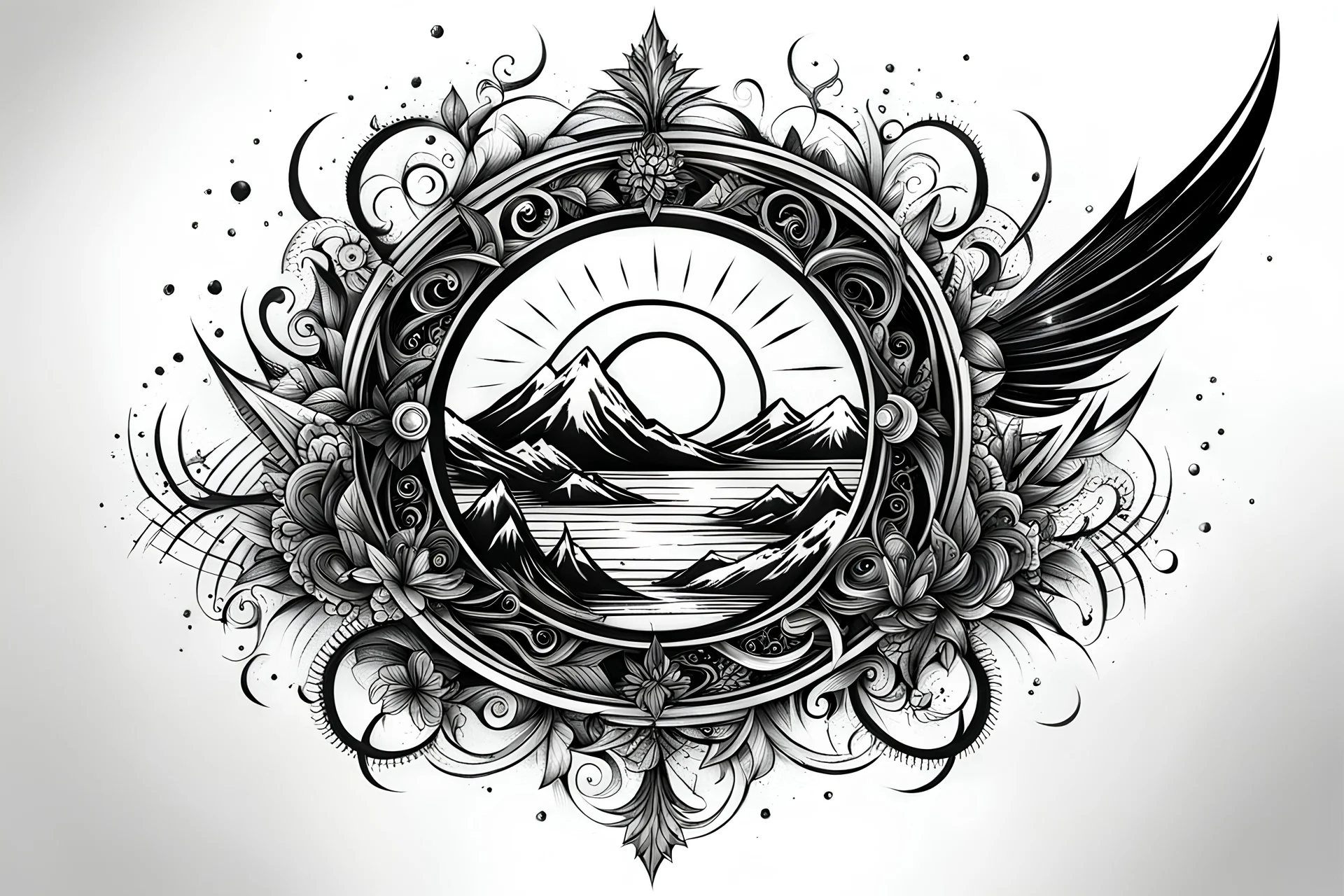 tattoo design, black ink, white background