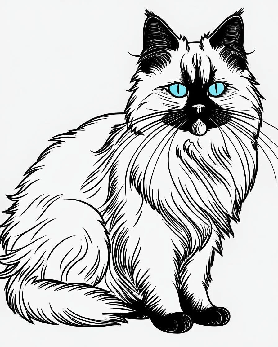 Birman Cat Breed clean sharp 64 K clipart line art