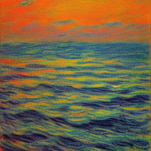 Portrait of the sea monter in Chicago Lake Michigan in monet’s style