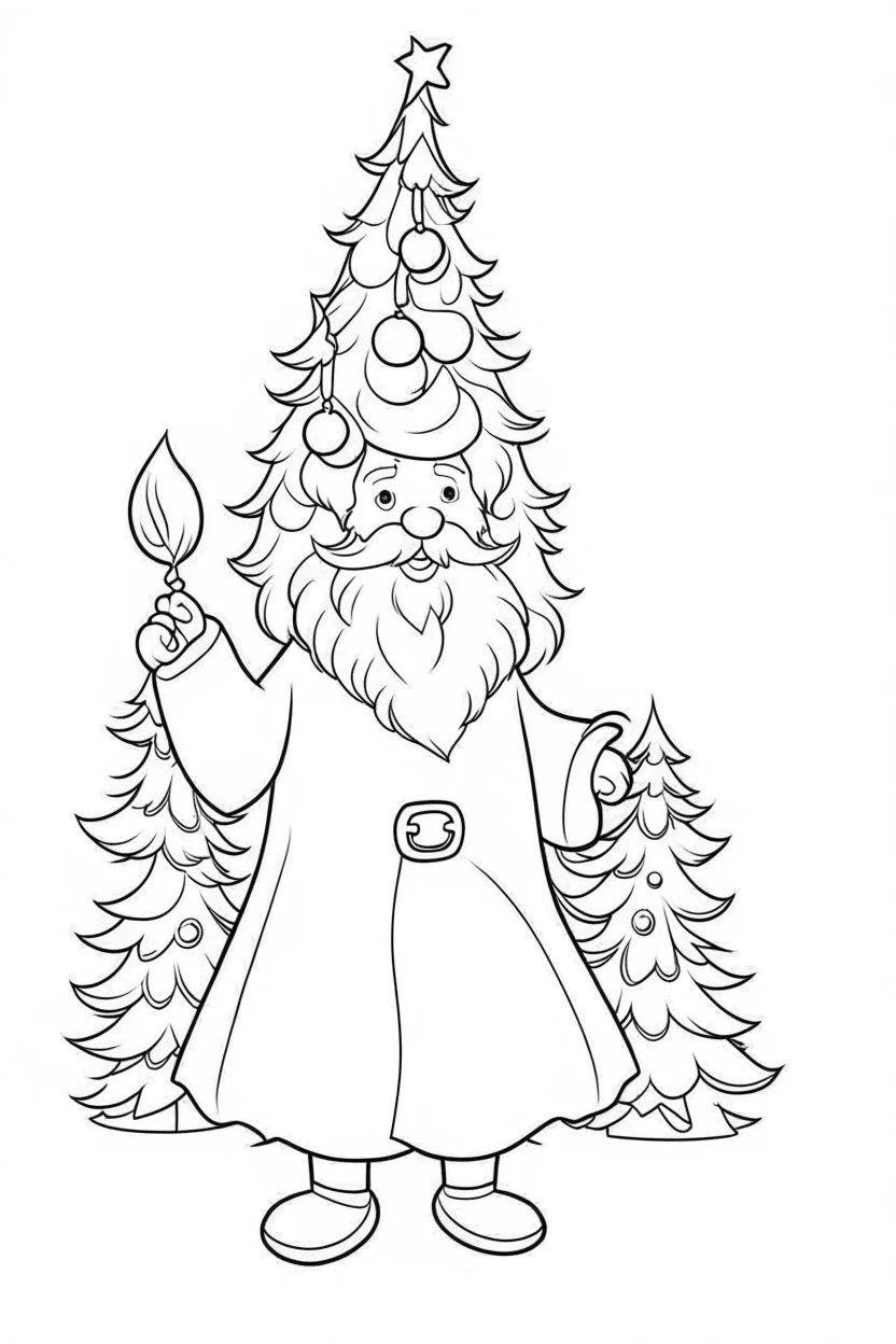 coloring page for kids, Santa GIFT CHILDERN TREE, cartoon style, thick outline, low details, no shading, no color