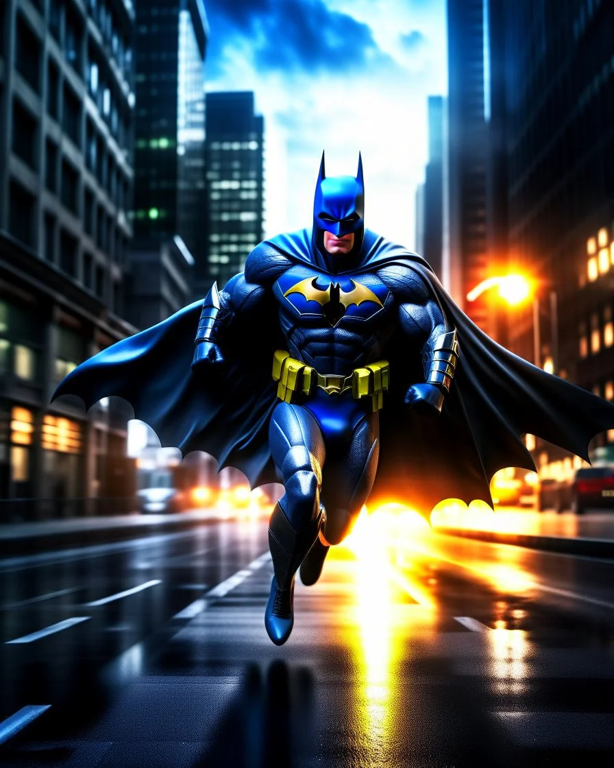 Batman running hyper-detailed retro art full body city background 8k