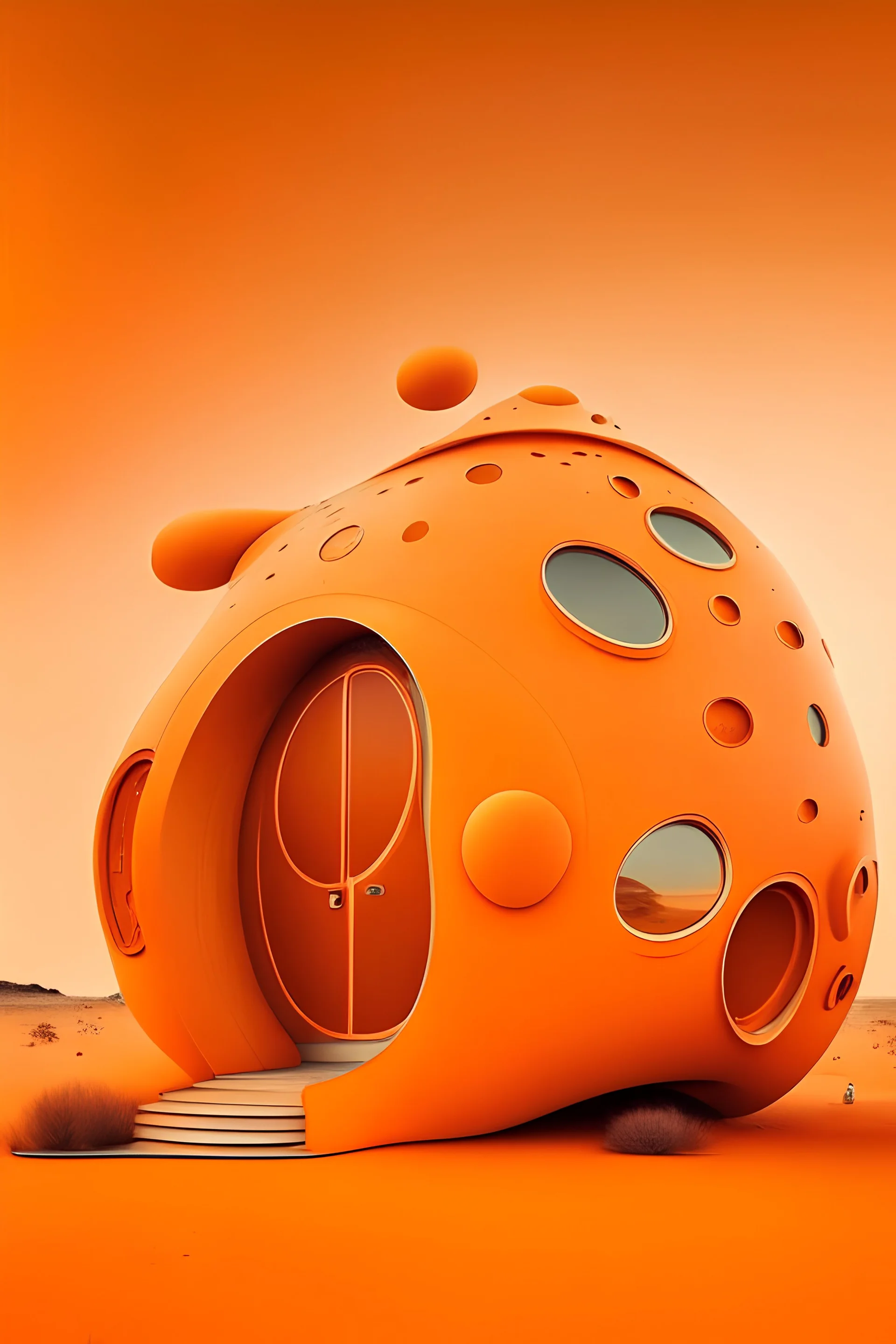 CREATIVE ORANGE SPACE HUT WITH SEXY MIST AND CURVED WALLS