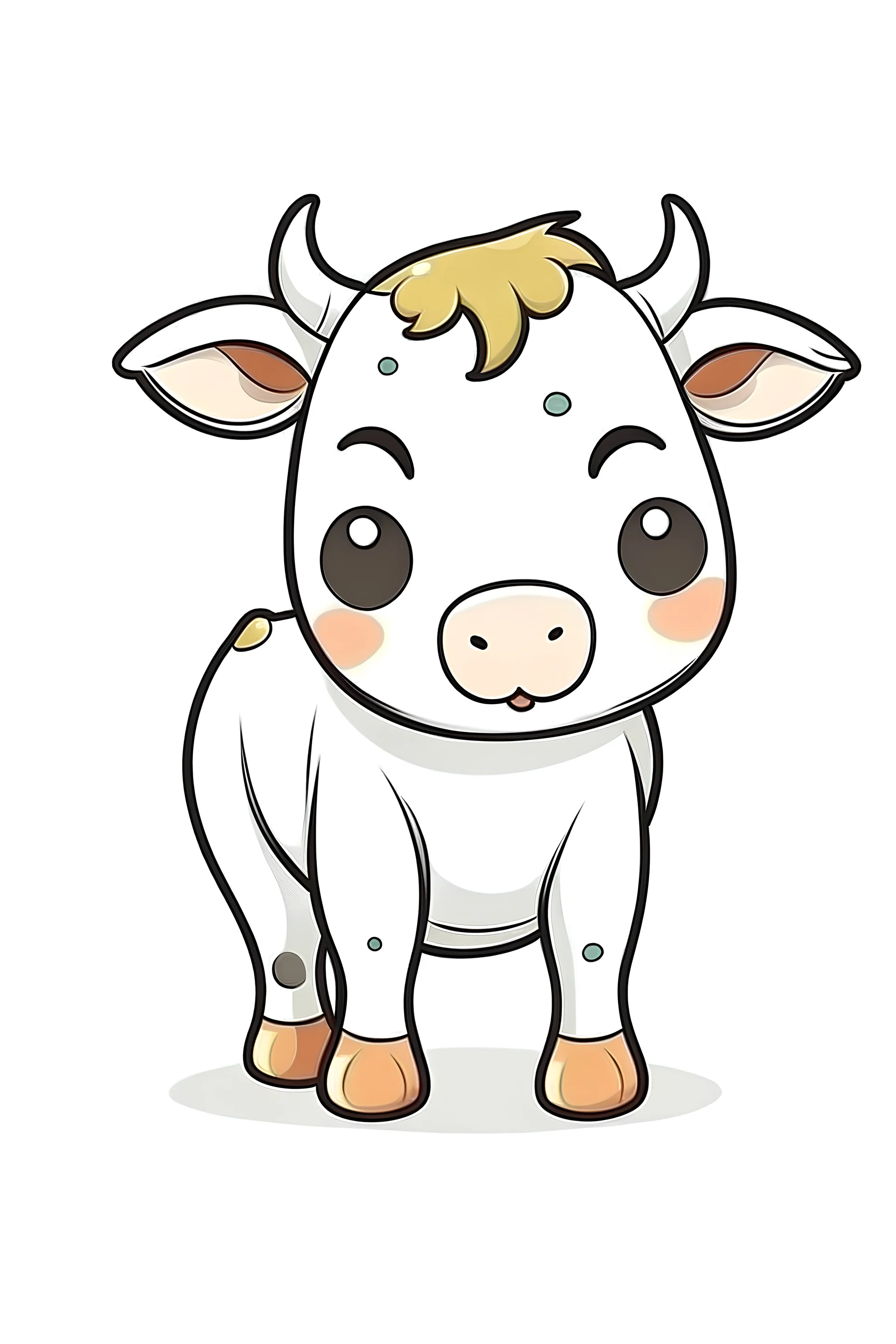 a cute cow, white background, clean line art, no shadows