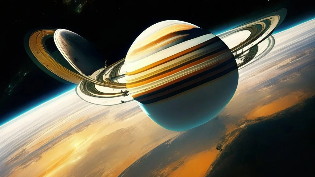 space station above Saturn