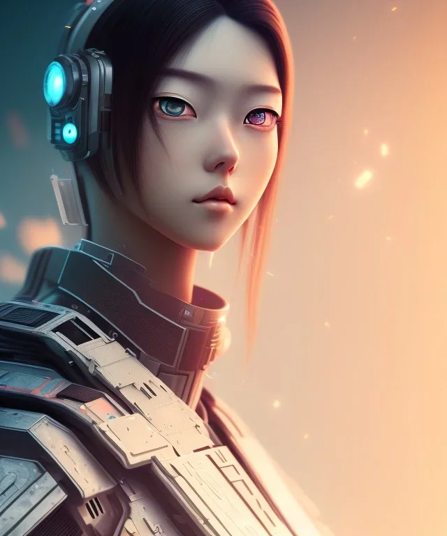 Anime girl cute neck head portrait, warrior costume, village, meditation, cyberpunk, 8k quality