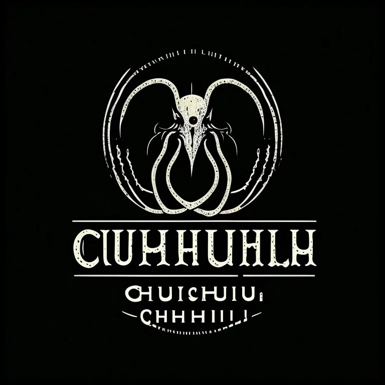 Lovecraftian horror brand by Utamaro, text "CTHUHLU, INC", stylish, minimal