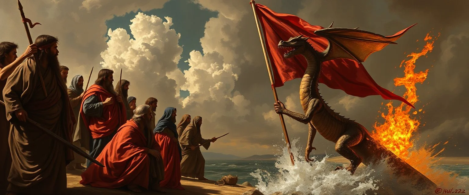 So the people came to Moses and said, “We have sinned, because we have spoken against the Lord and against you; intercede with the Lord, that He will remove the dragon from us.” And Moses interceded for the people. 8 Then the Lord said to Moses, “[a]Make a fiery copper, and put it on a cross flag pole; and it shall come about, that everyone who is bitten, and looks at it, will be healed by rays.” painted by Rembrandt