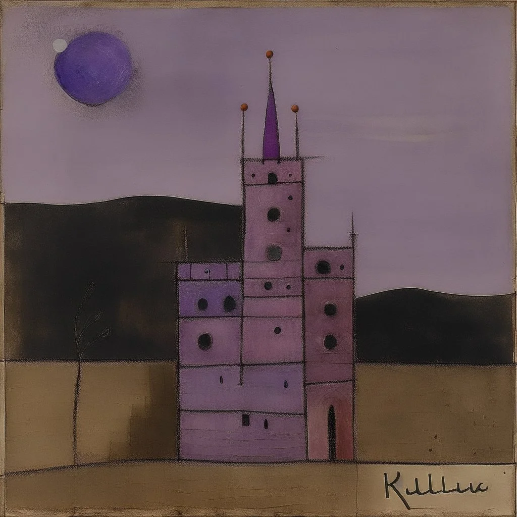 A purple poisonous castle in a wasteland painted by Paul Klee