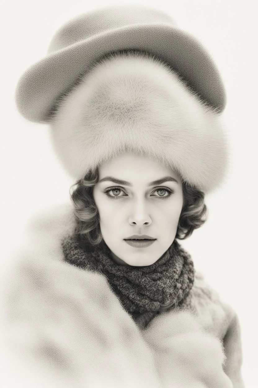 Portrait of a vintage woman in winter half body on a white background