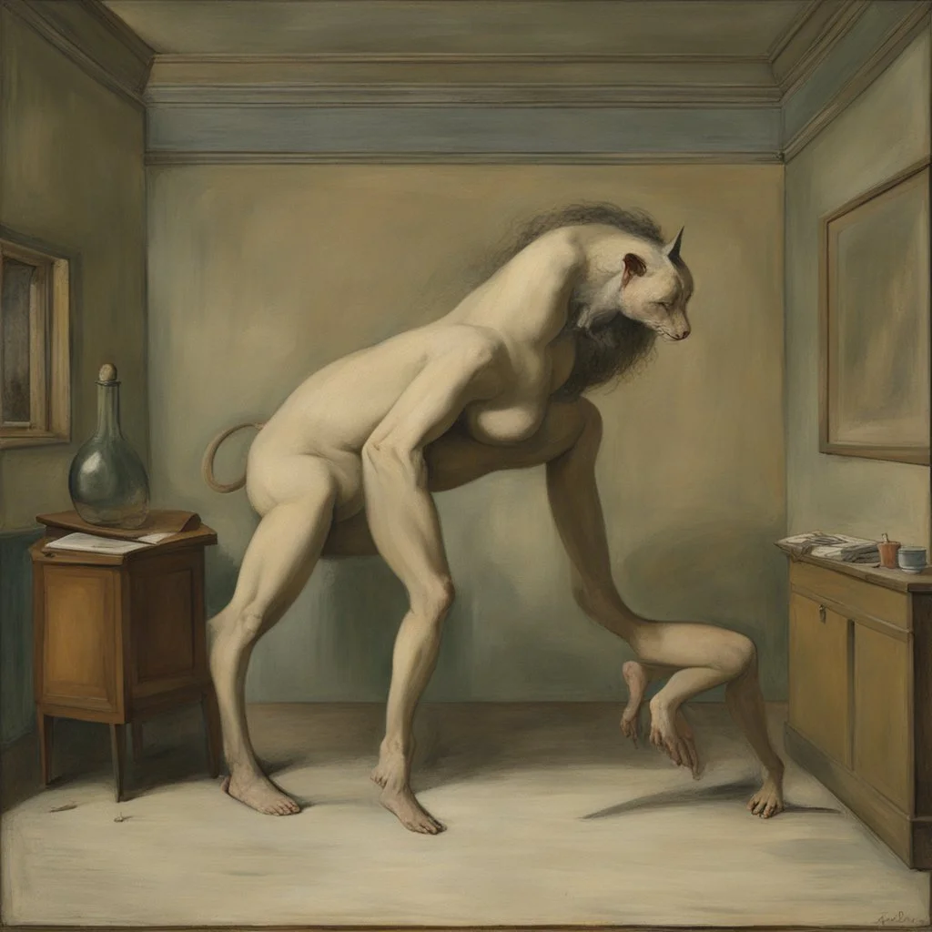 a chimera in a subliminal room, a chimera in a subliminal room, depicted by balthus