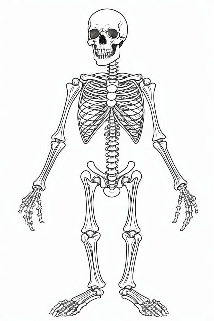 skeleton. Outline, sketch style, only use outline, mandala style, clean line art, white background, no shadows, no clear wall, coloring page.