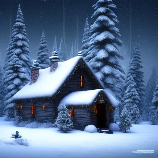 Mysterious christmas night, a lonely hut, surreal atmosphere, cosmic backdrop, celestial ambience, soft lighting, very chilly appearance of the surroundings, unreal engine 5 volumetric lighting, intricate details, realistic style, 8k resolution