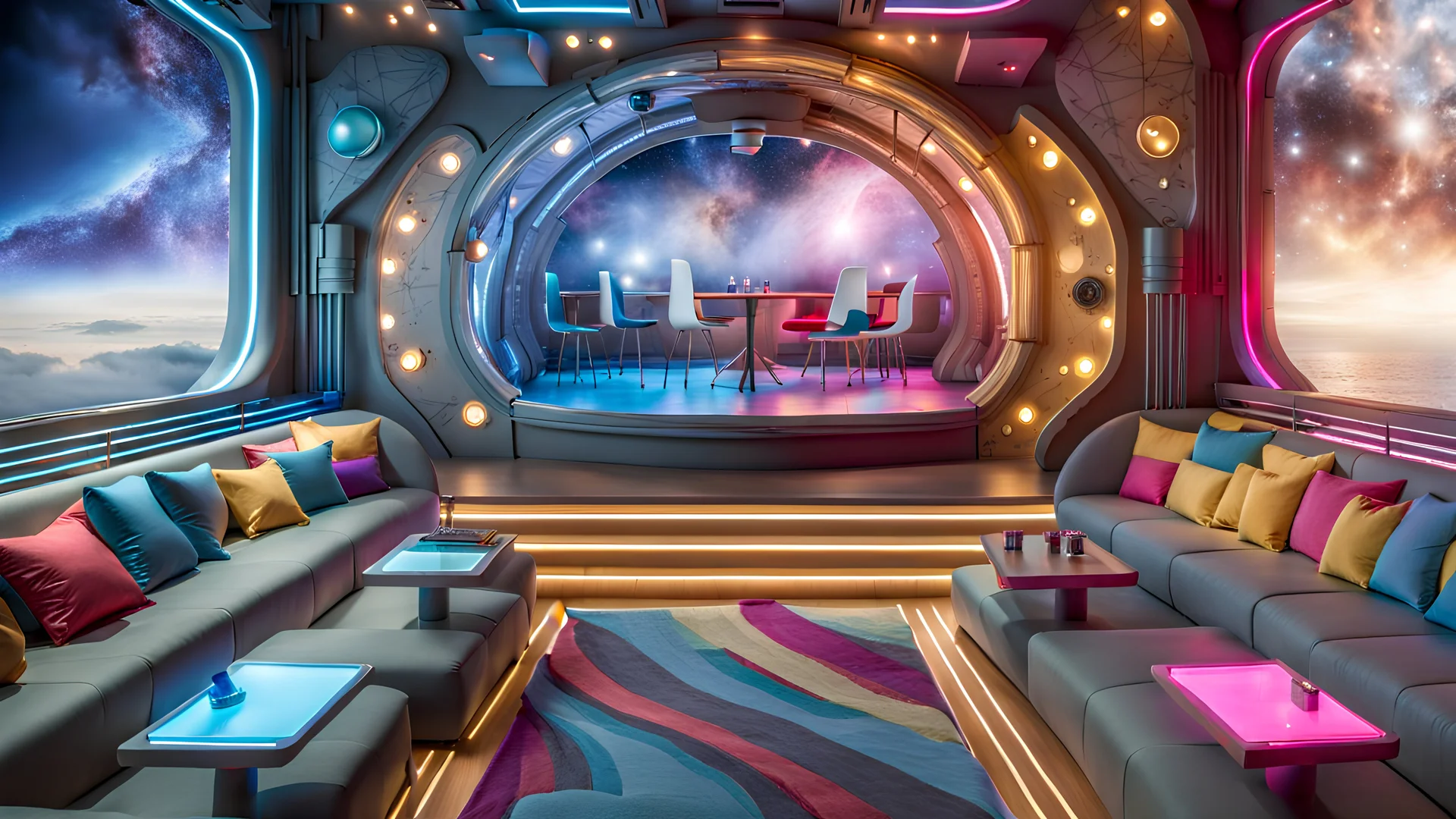 starship fun lounge with a stage