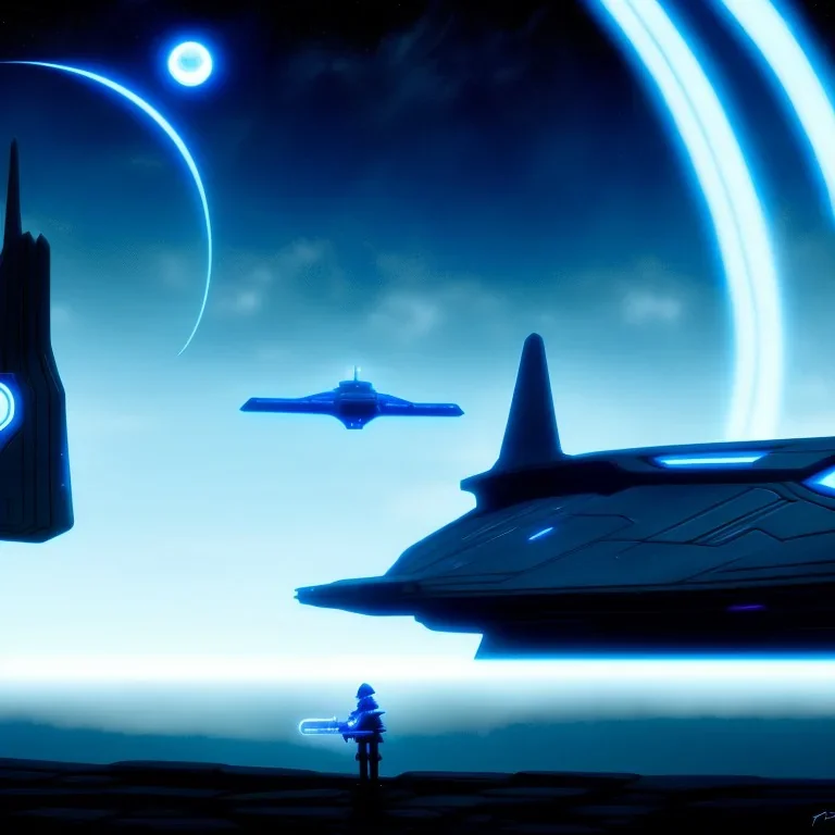 The Grim Reaper and the Star ship pilot in Tron world, discussing the future of the universe, art by Magritte and Pixar