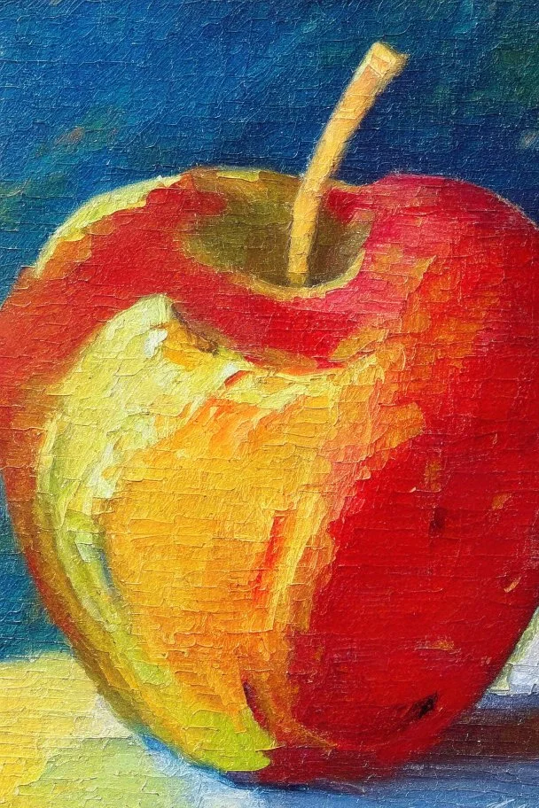 Abstract impasto oil painting of an apple,centred