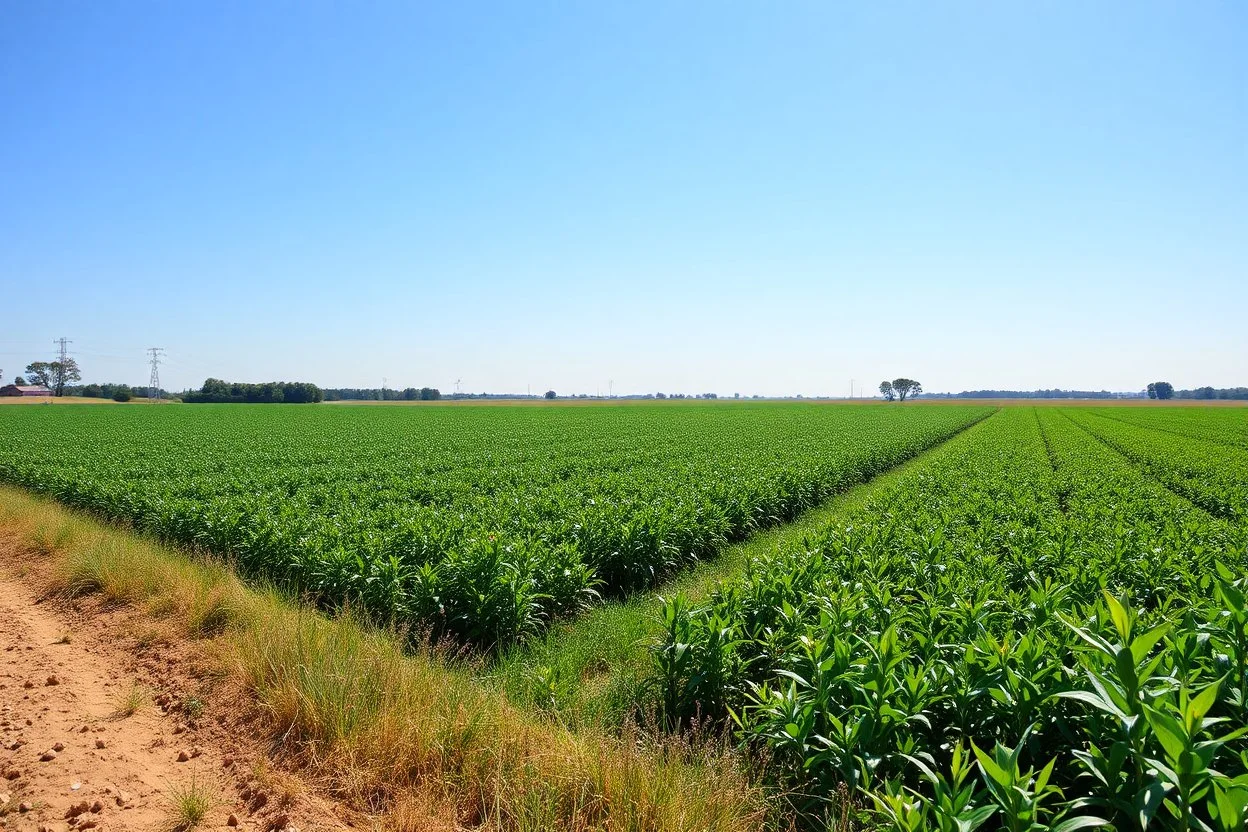 next to an ideal farm field, sunny day, product photo setting, mid-level horizon, taken from 15 feet up