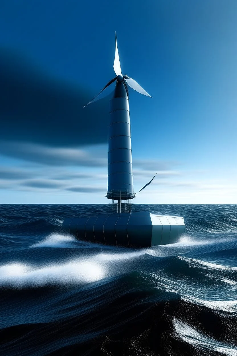 Three-bladed offshore wind turbine in the style of the matrix