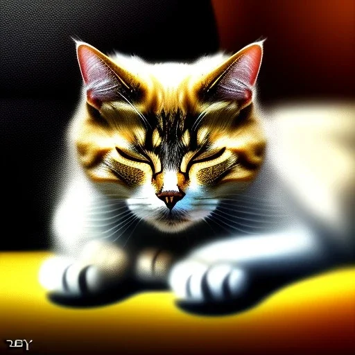 oil portrait of a Cat Sleeping in a Black sofa by María Izquierdo 8k