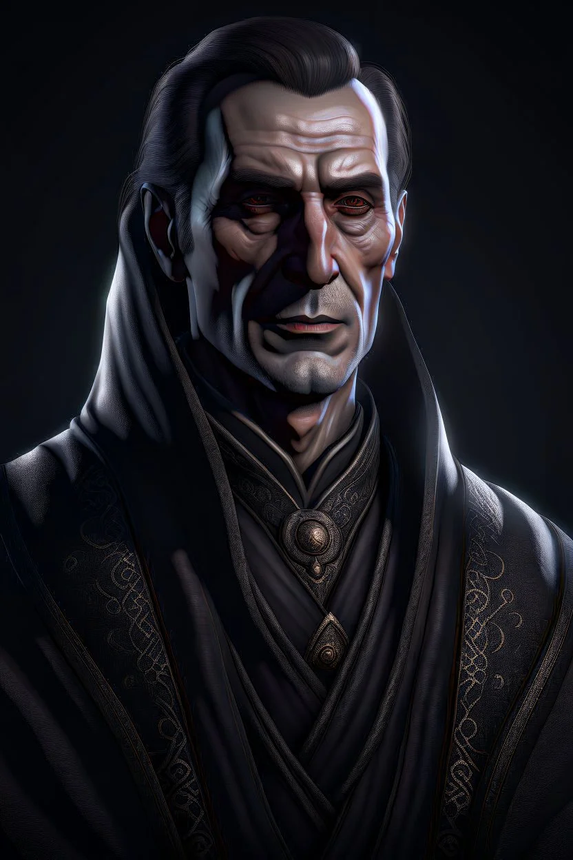 A portrait of a 40-years old male altmer mage from The Elder Scrolls dressed in expensive robes, german facial features