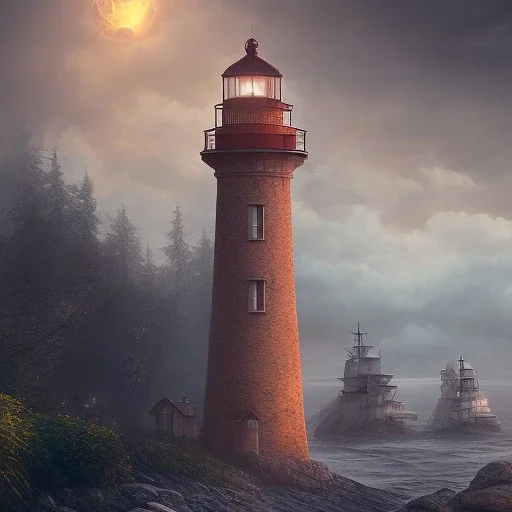 8k resolution beautiful cozy inviting Lighthouse steampunk digital illustration matte painting.