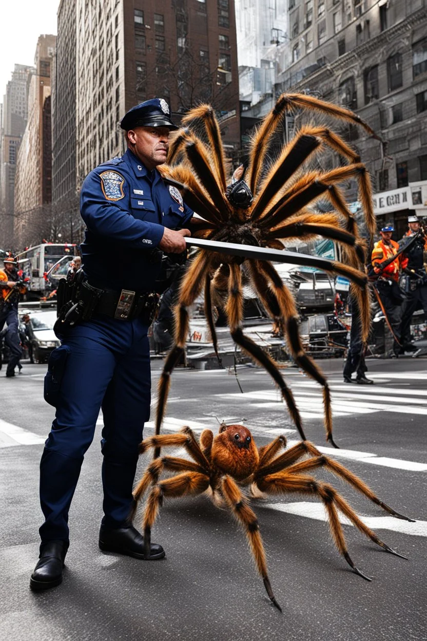 [Swoon] New York City police officers and firemen fighting giant spiders with axes