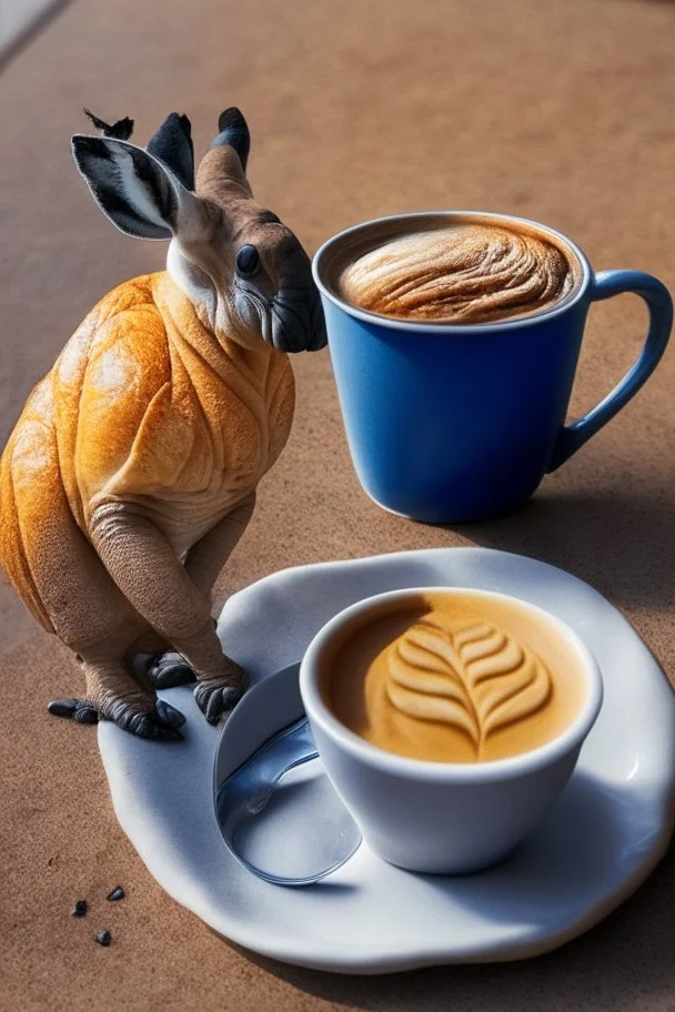 coffee next to croissant eaten by kangaroo