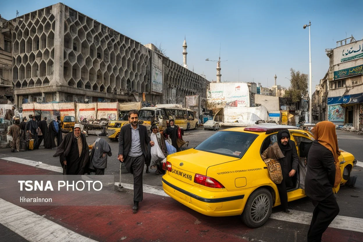 a street in Tehran with a taxi