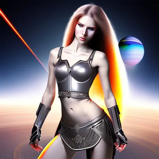 long hair lady warrior bra with laser blade on Saturn