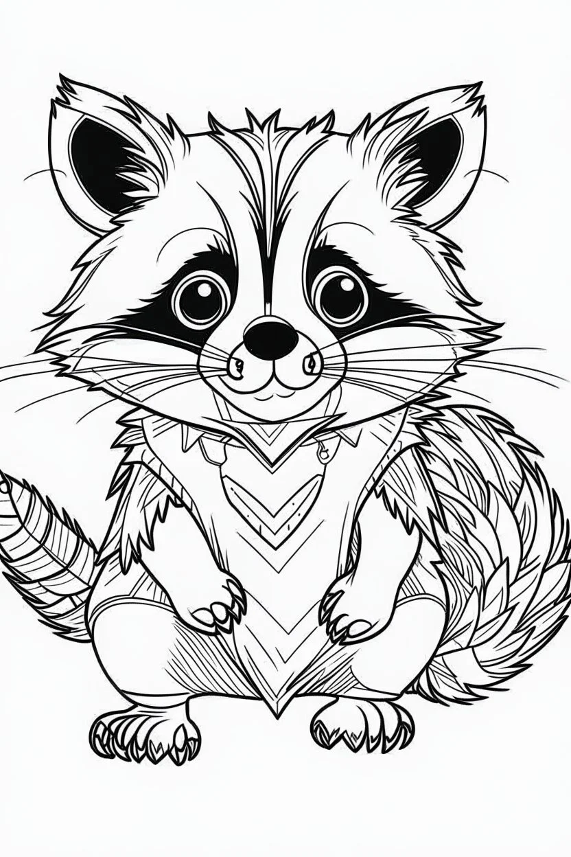 outline art for Raccoon Kit coloring pages with sitch, white background, Sketch style, full body, only use outline, toddlers style, clean line art, white background, no shadows and clear and well outlined.