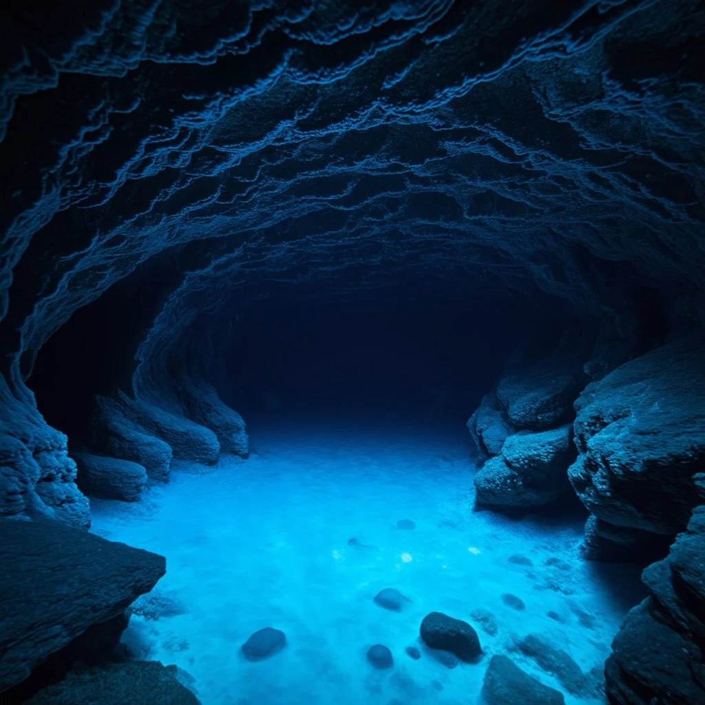 a dark frozen underwater cave