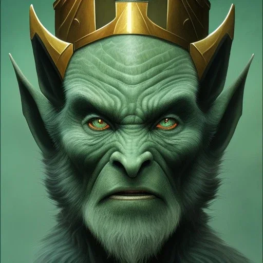 dungeons and dragons, fantasy, goblin, king, green skin, watercolour, distinct face, portrait, head