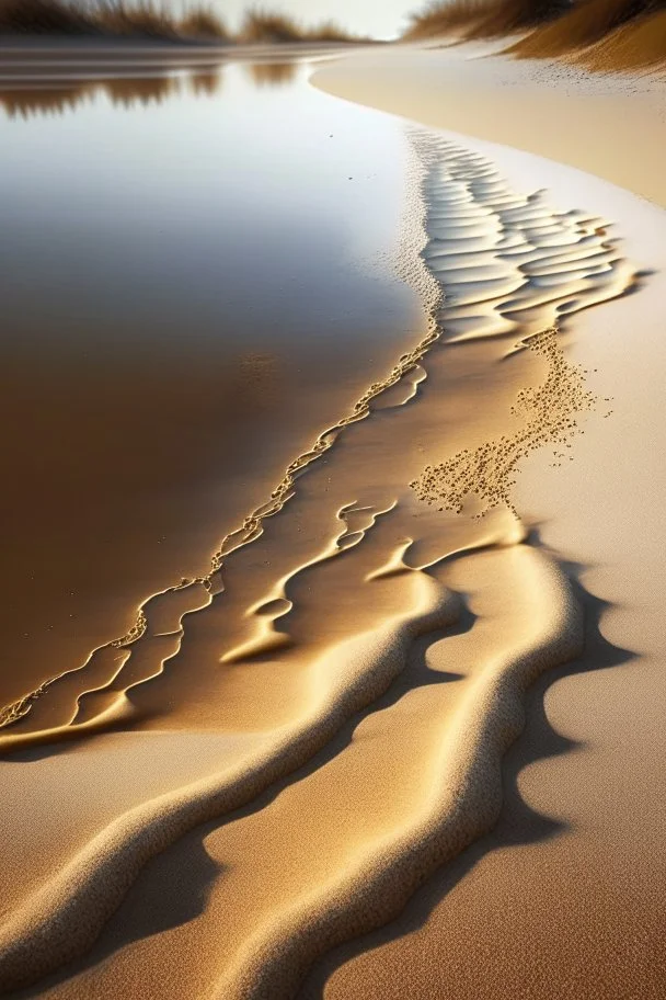 Sand Near THE WATER OF LAKE Gennisaretsky, bare footprints lead to the water. The image is in high quality in 8K.