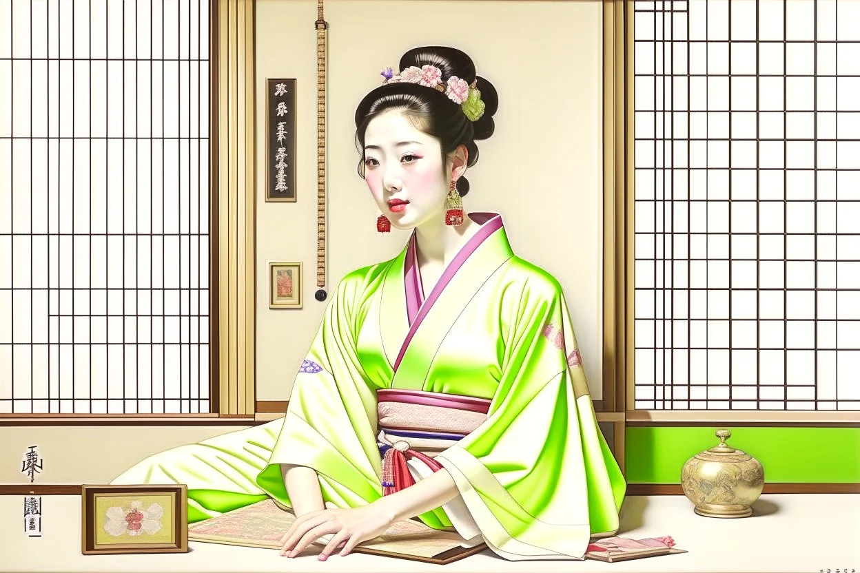 **Orientalism masterpiece of woman in geisha clothes interior is hyper detailed --ar 13:10 --v 5.1