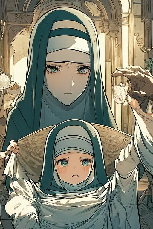 wrinkly young animated nun