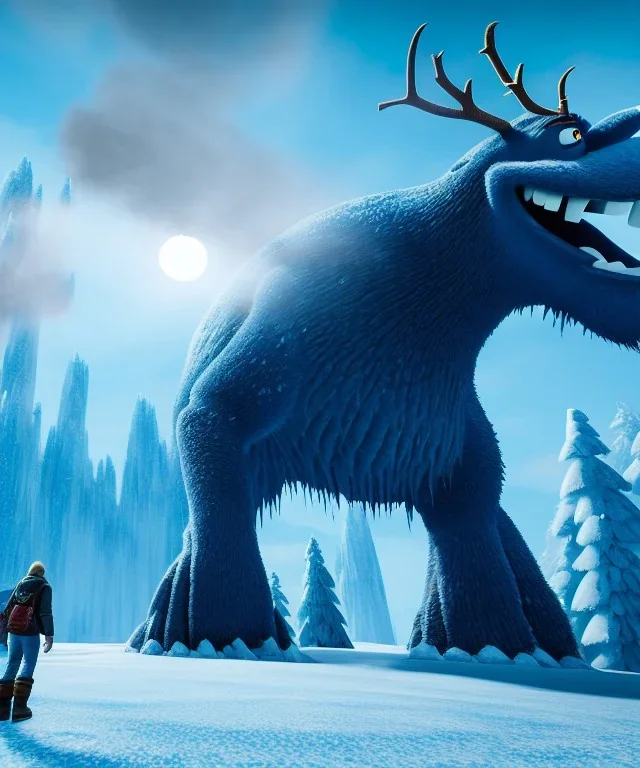 A giant frozen creature ,midjourney style, 8k, photorealistic, cinematic lighting, dramatic, atmosphereric,