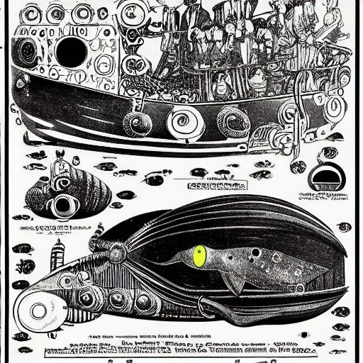 mix between the captain nemo submarine and the beatle yellow submarine by disney in a seabed imagined by winsor mccay