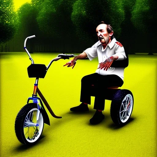 mentally ill man riding a tricycle