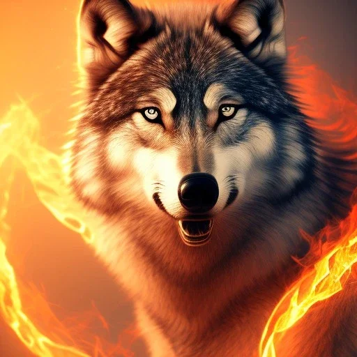 Wolf, red, fire, lava, 8K, dramatic lighting, masterpiece, expert, sharp focus, portrait frame