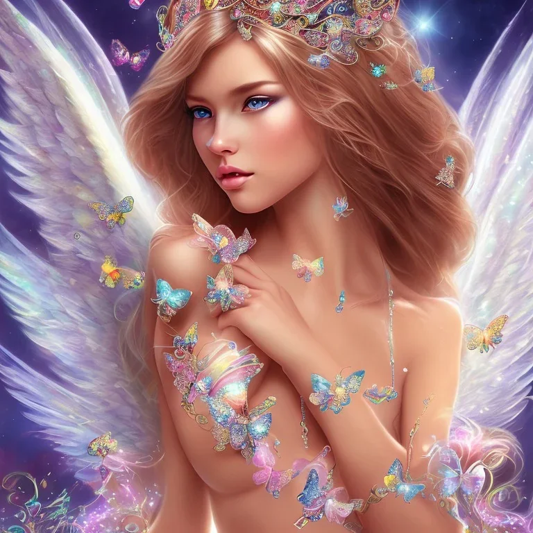  beautiful angel face princess fairy with sparkle jewel bikini and butterflies in hair