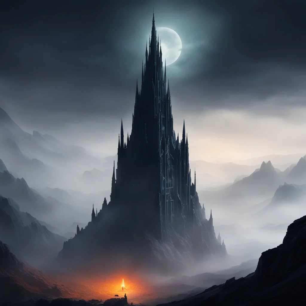 The Shadowreach Spire stands as a foreboding testament to the dark and mystical forces that reside within the Whispering Hollows. Perched atop the Hill of Veiled Enigma, the spire's silhouette cuts through the mist that blankets the surrounding landscape, casting an eerie and imposing shadow. The spire itself is a structure of ancient and weathered stone, reaching high into the sky. Its architecture is a fusion of Gothic and arcane elements, with pointed arches, intricate carvings, and gargoyles