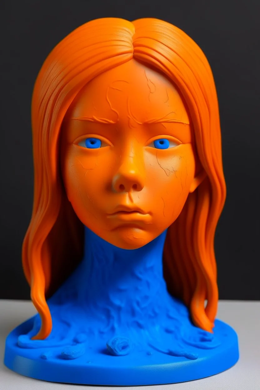 Human Girl face indigo rubber effect in all body with orange sponge hair